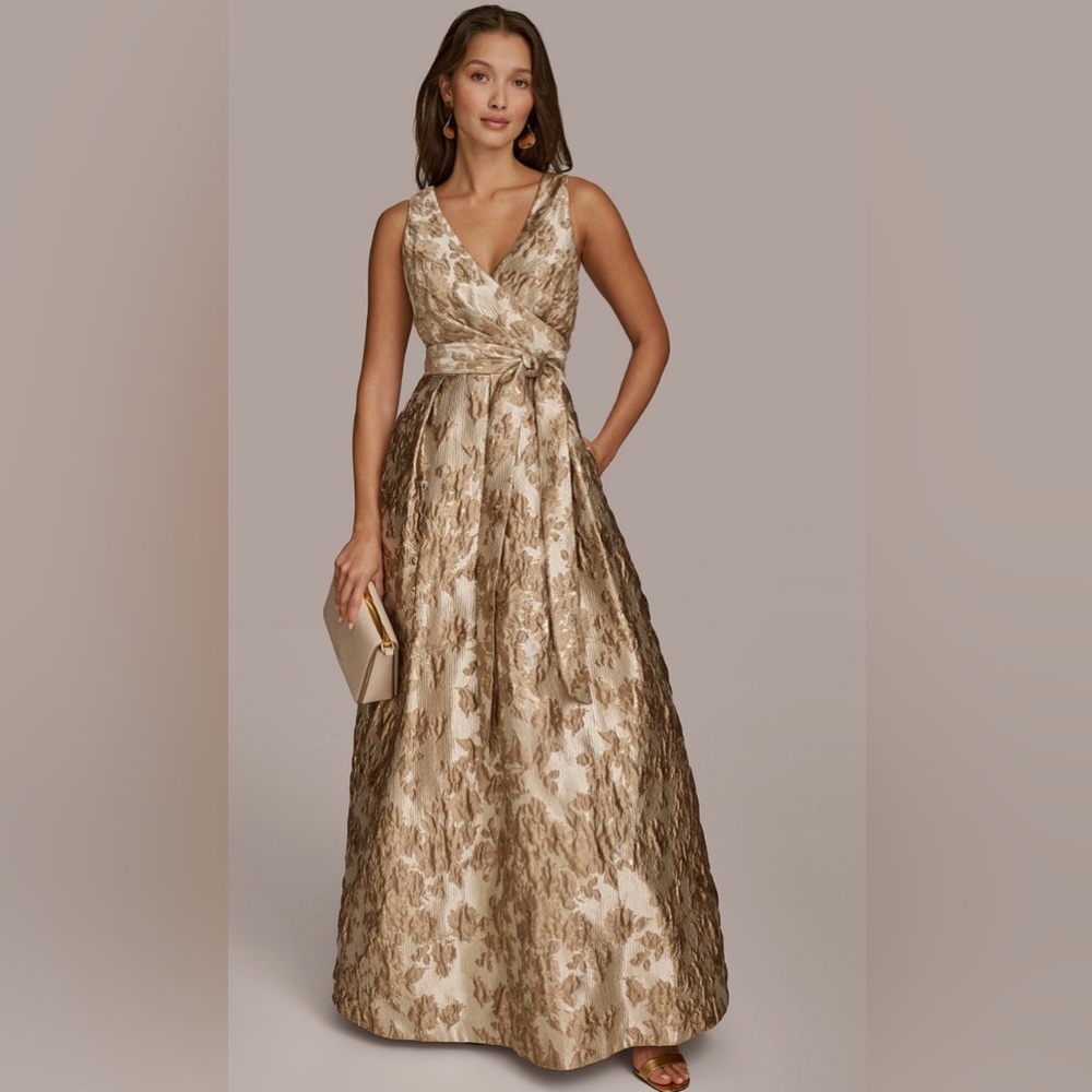 Donna Karan Gold Floral Maxi Dress